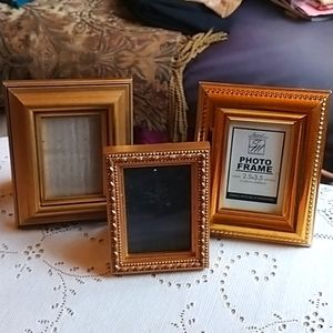 3 Gold Gilded Picture Frames w/ Velvet Backing